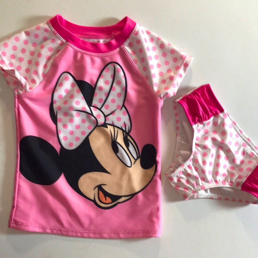 NWOT TODDLER 4T DISNEY JUNIOR MINNIE MOUSE PINK&WHITE POLKA DOT SWIMWEAR